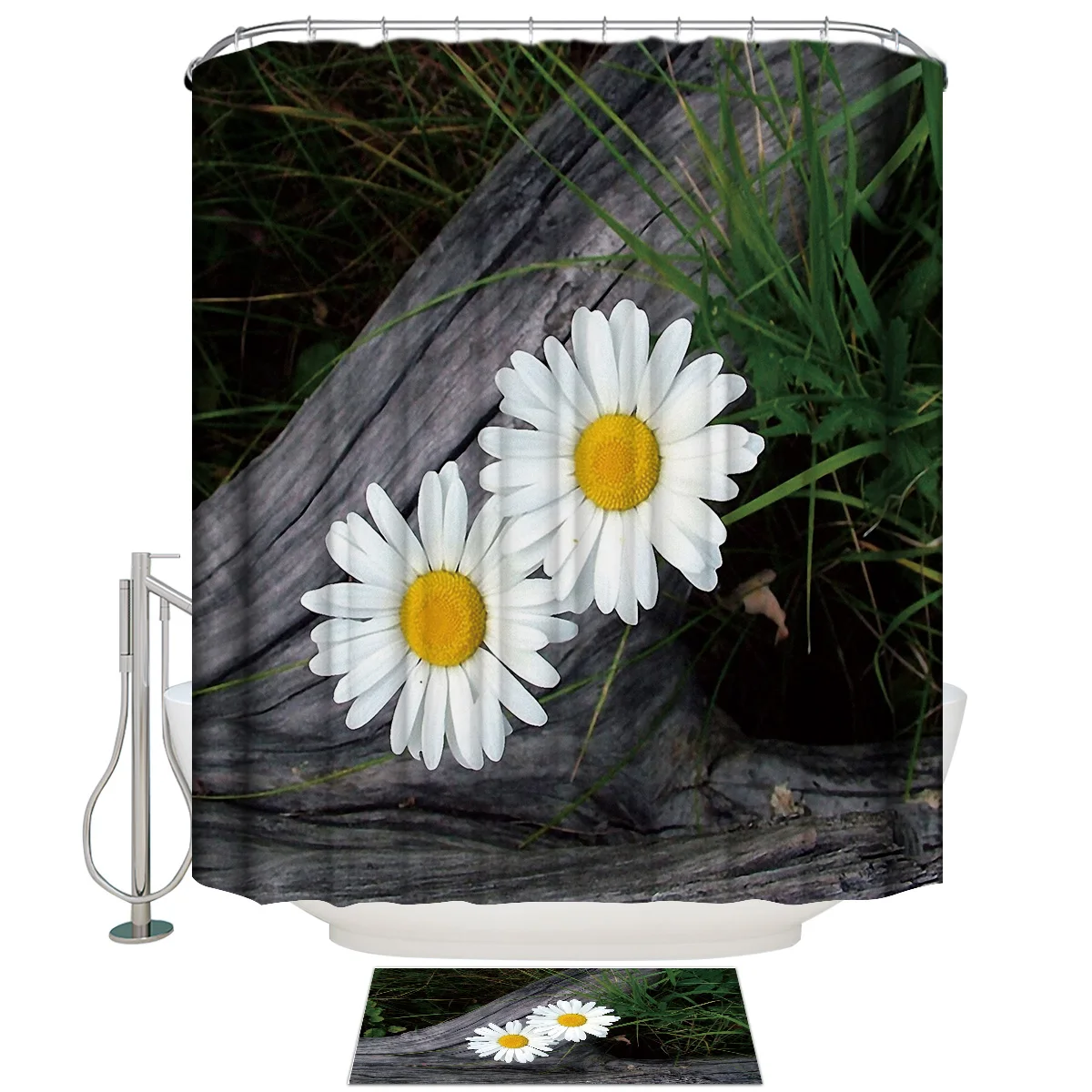 Набор занавесок для ванной комнаты с цветущими ромашками|Шторы душа| |