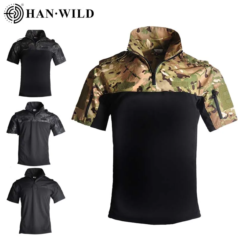 HAN WILD Мужская Военная тактическая футболка быстросохнущая камуфляжная армейская
