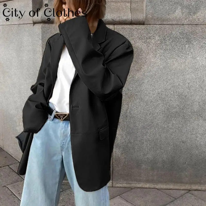 

Женский костюм в офисном стиле, Свободный Повседневный Элегантный жакет на пуговицах, женские костюмы из искусственной кожи, пальто, одното...