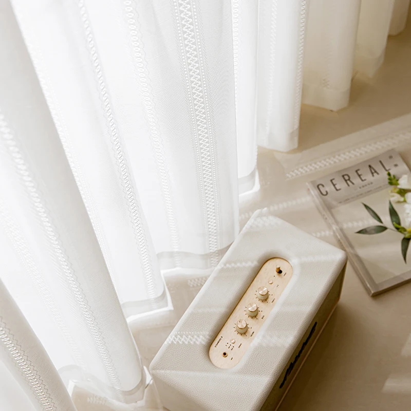 

Hollowed Out White Tulle Curtains for Living Room Bedroom Decoration Modern Chiffon Solid Home Windows Light Translucent Yarn