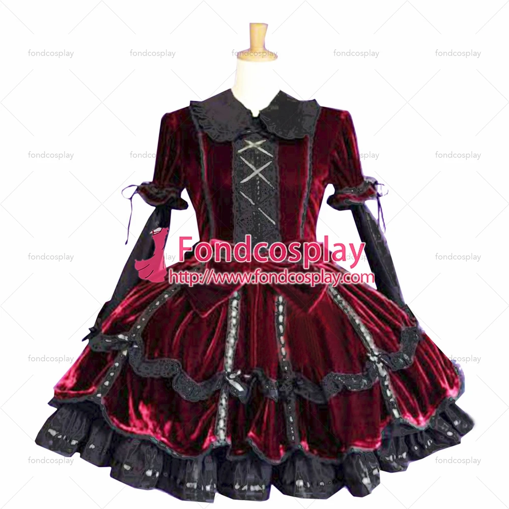 

fondcosplay tripp Fashion Hiphop Sissy Maid Gothic Lolita Punk Fashion Velvet dark red Dress Cosplay Costume Tailor-made[CK751]