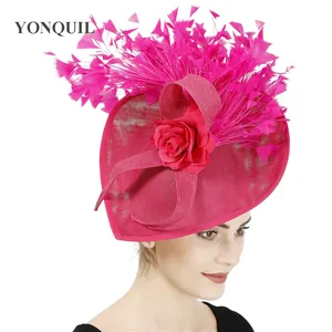 New Hot Pink Wedding Hat Fascinators Bridal Elegant Fashion Headpiece Headband For Women Party Dinner Derby Cocktail Millinery