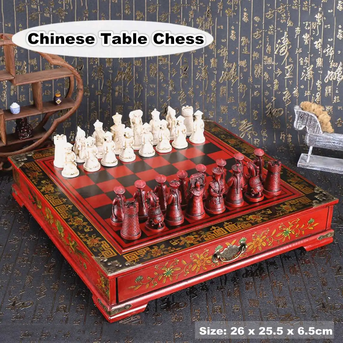 

Деревянные шахматы, 32 шт./компл., китайские ретро шахматы, терракотовые шахматы, старая резьба по дереву, шахматы из смолы, подарок на день ро...