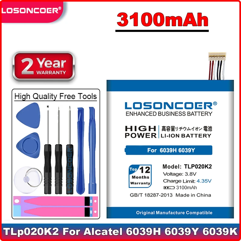 LOSONCOER 3100 мАч TLp020K2 Высококачественная литий-ионная батарея для Alcatel One Touch 6039H 6039Y 6039K