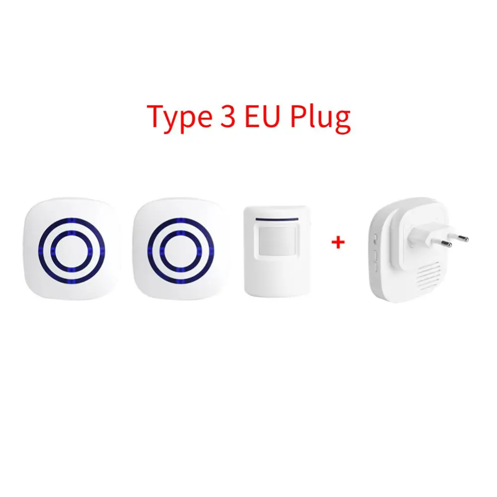 Type 3 EU Plug 38 музыкальных мелодий Инфракрасный Датчик Детектор движения вход беспроводной дверной звонок Водонепроницаемый передатчик+ приемник домашний умный дверной звонок Сигнализация - Цвет: Type 3 EU Plug