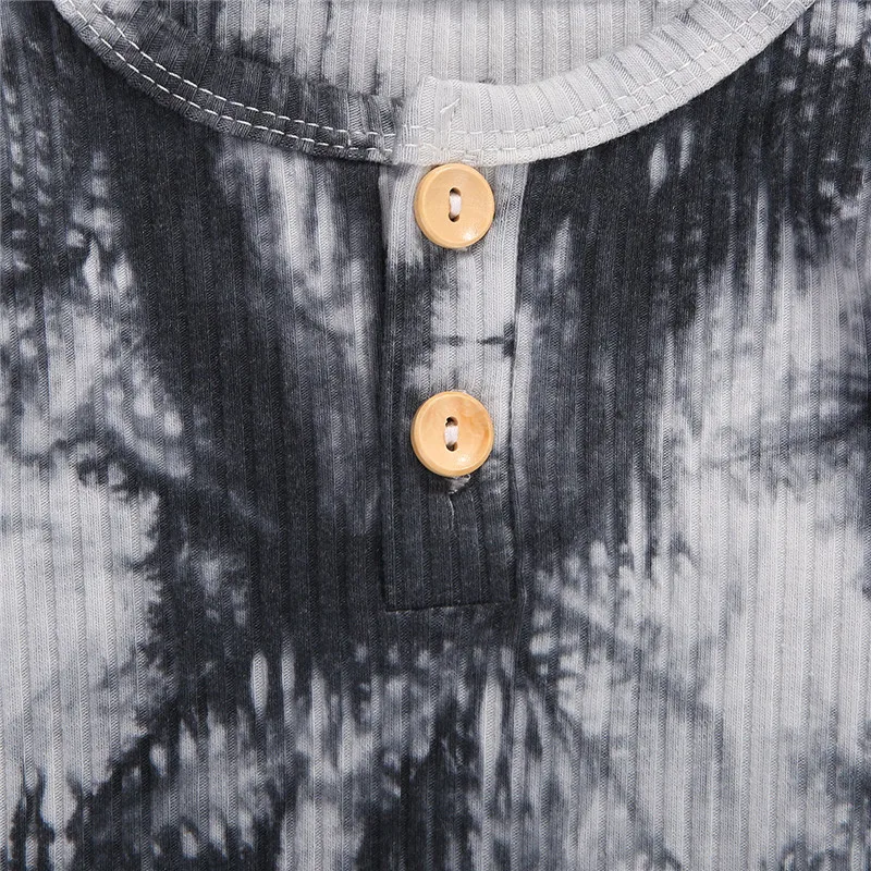 

Toddler Baby Girl Long Sleeve Romper Printed Button Ribbed Spring Clothing 0-24M