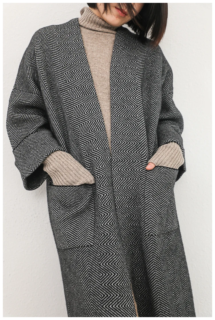 Тренч-кардиган женский однотонный двусторонний из 100% кашемира большие размеры |