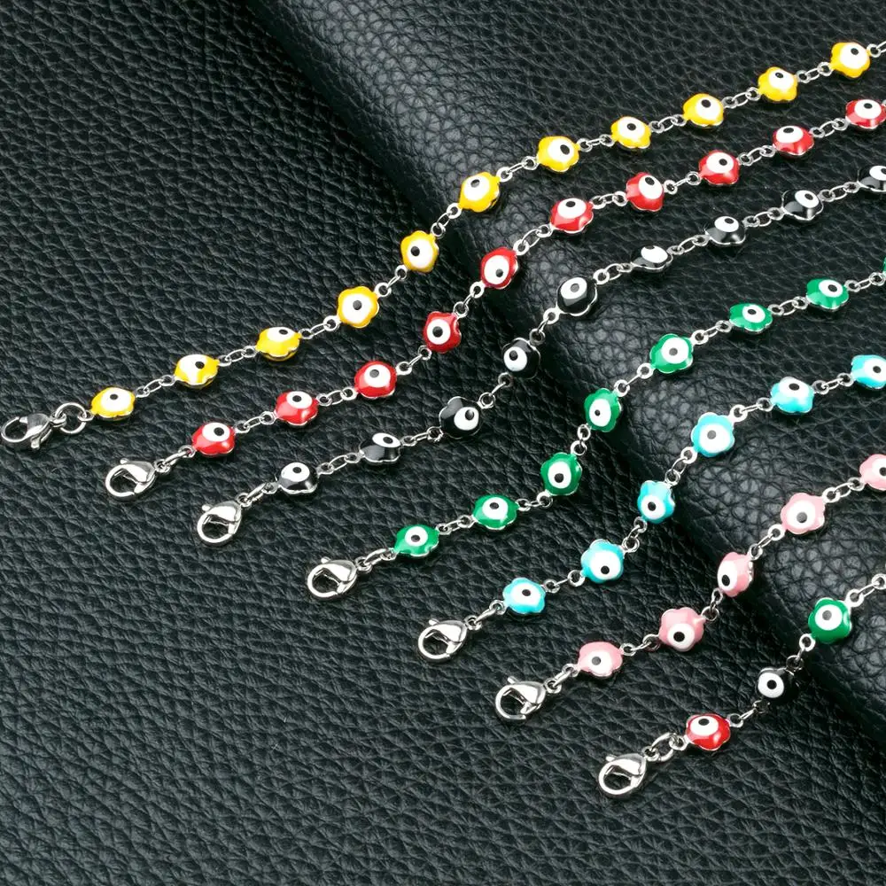 Ширина 5 мм сглаза из нержавеющей стали эмаль цветок браслеты красочные ноги