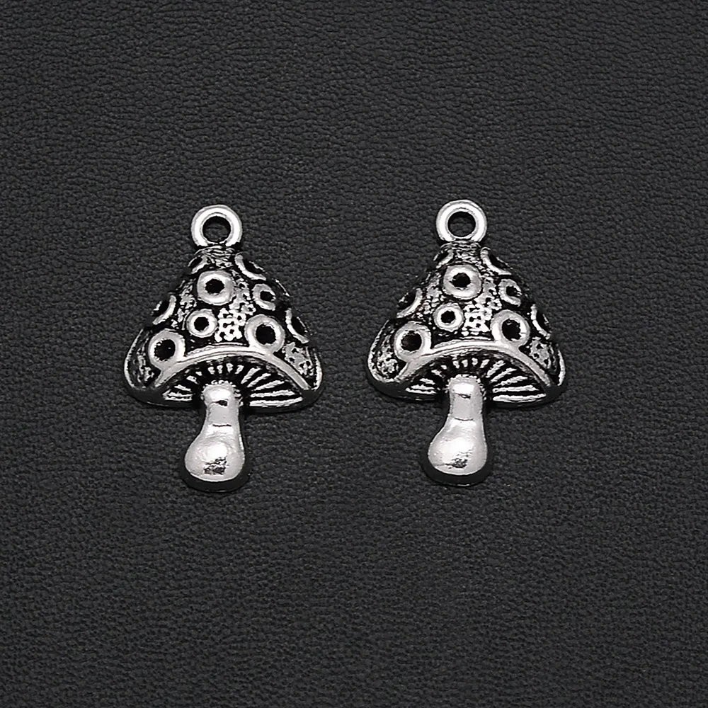 

7pcs/Lots 18x26mm Antique Silver Plated Mushroom Plants Charms Vintage Wild Pendants For DIY Bangles Jewelry Making Finding