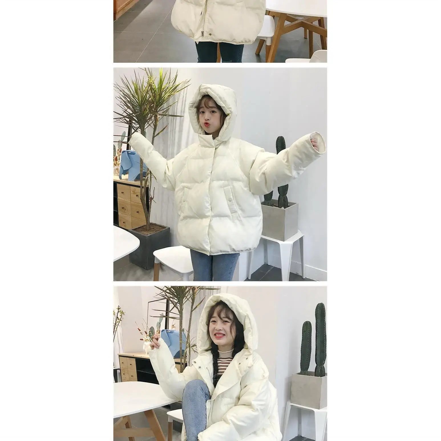 

Winter new Korean loose short cotton padded jacket women's warm thickened hooded bread jacket students