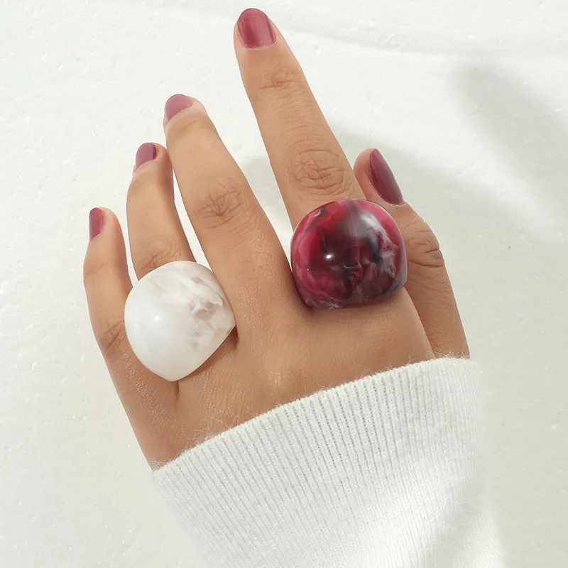 

2pcs/set Geometric Big Resin Rings For Women Red White Large Square Acrylic Resin Ring Female Party Aesthetic Jewelry Gifts