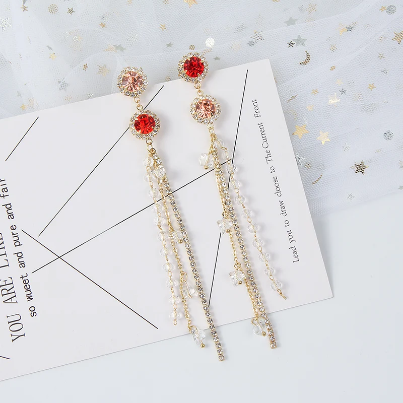 Женские Многослойные висячие серьги в Корейском стиле Элегантные с кристаллами