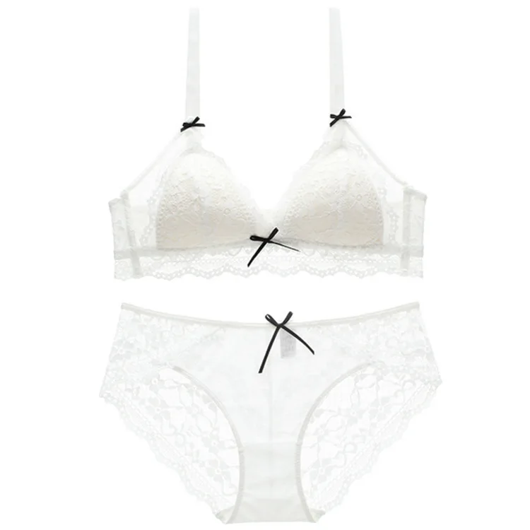 

French ultra thin underwear suit sexy lace comfort no steel ring no sponge anti bump triangle cup bra