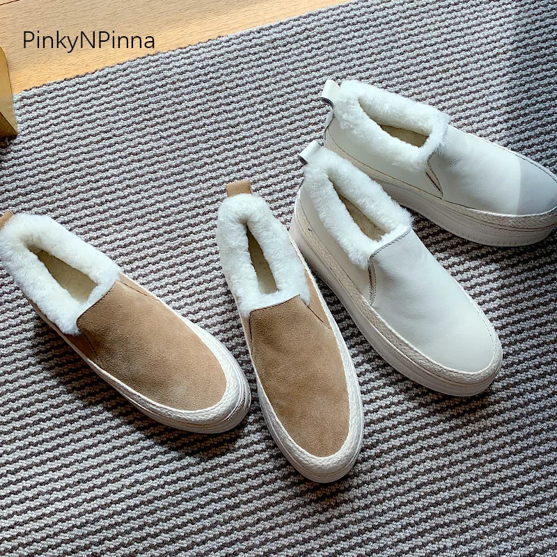 Милая женская зимняя повседневная обувь Теплые удобные лоферы из натуральной