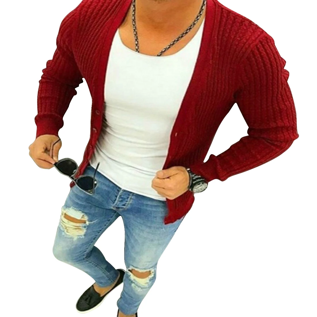

2020 Autumn Sweater Men V-Neck Solid Slim Fit Knitted Mens Sweaters Cardigan Male Autumn Long Sleeve Solid Casual Tops