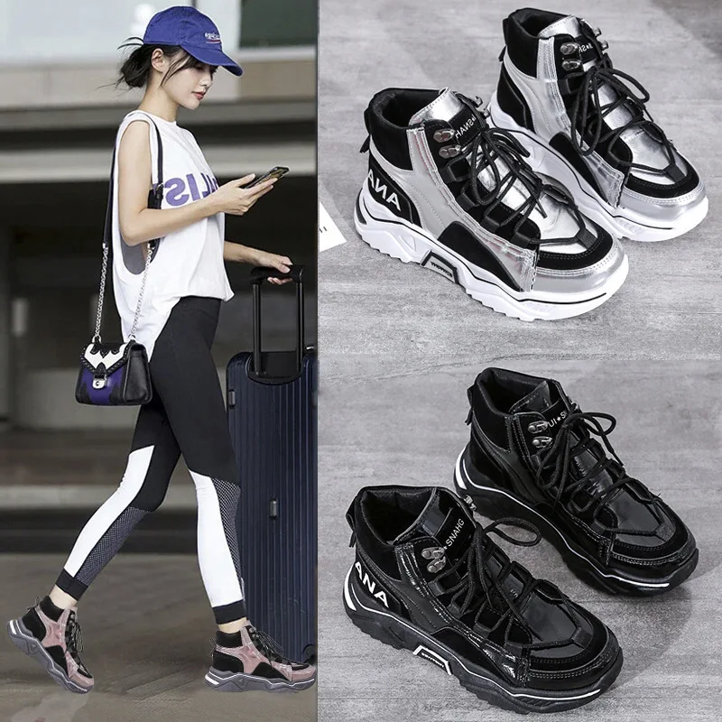 

2021 new Women Sneakers Shoes Casual Platform Shoes Fashion Breathable Thick Sole Tenis Baskets Femme High Top Chunky Sneakers