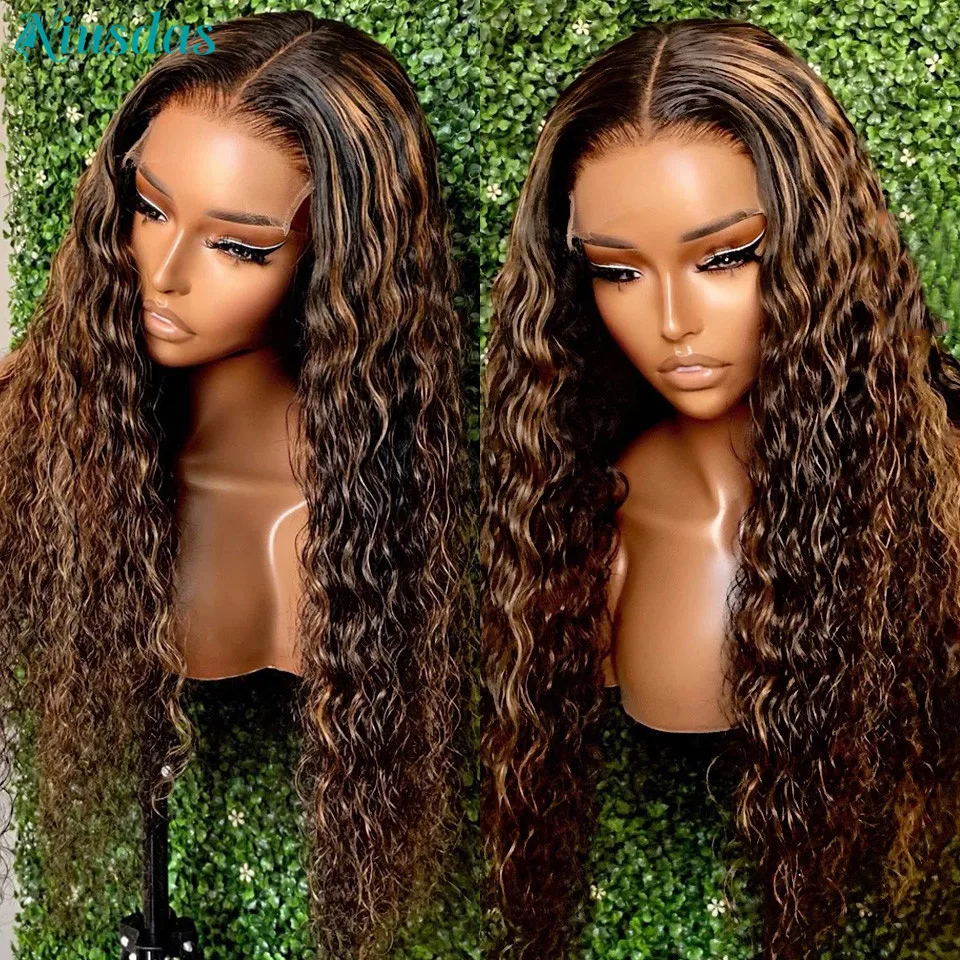Highlight Wig Human Hair Wigs Water Wave Lace Front Wig 4*4 Closure Wigs For Women Human Hair Niusdas Lace Wigs 150% Density enlarge