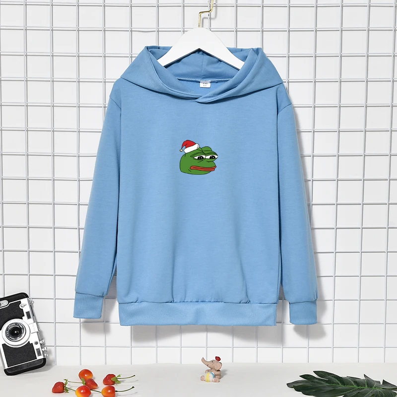

K-pop Cartoon Children's Clothing Hoodies Harajuku Autumn Streetwear Boys and Girls Funny Frog Print Hooded Sweatshirt Pullovers