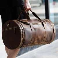 luufan genuine leather travel bag for men round shap duffle bags for business trip male weekend bag far away travel big handbag