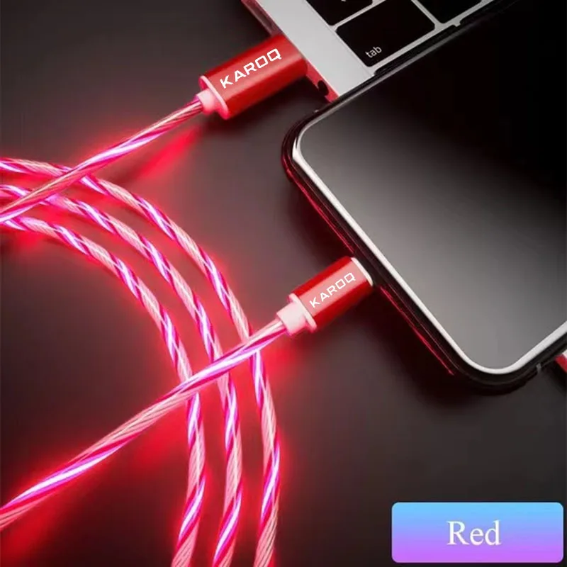 

1M Glowing LED Fast Charging Cable USB Type C iPhone Flowing Streamer Light LED Data Line For KAROQ Car Accessories