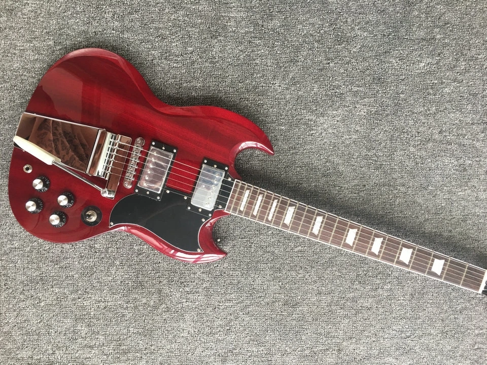 Bigsby tremolo темно красно коричневая SG переоформленная хамбакер Пикап черная большая