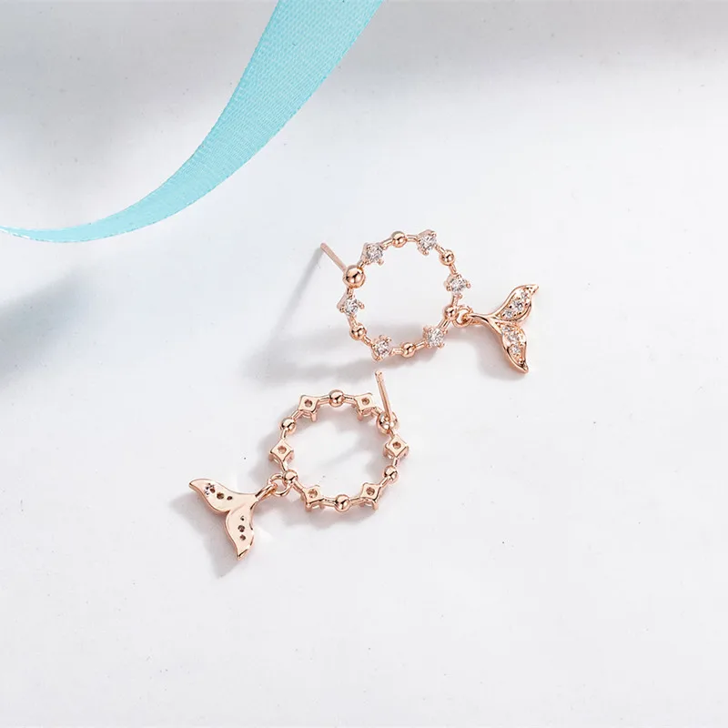 Bague Ringen Korean Style Silver 925 Jewelry Temperament Fish Tail Rose Gold Color Earrings for Women Zircon Engagement EarStuds | Украшения
