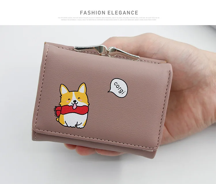 Женские маленькие кошельки, новинка, Мультяшные милые кошельки Corgi Doge, дизайнерские женские кошельки из искусственной кожи, женские короткие кошельки для денег с карманом для монет