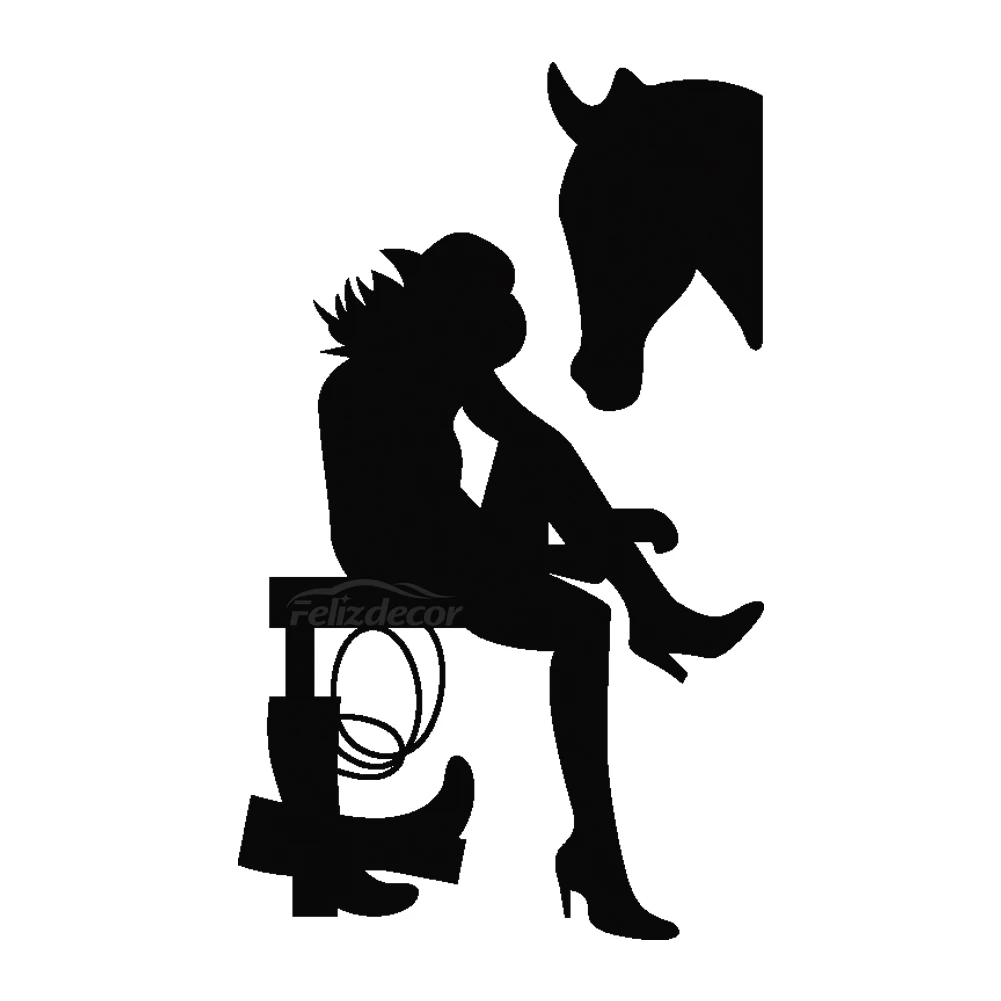 Ковбойка надевает сапоги рядом с ней наклейка &quotлошадь&quot Автомобильные