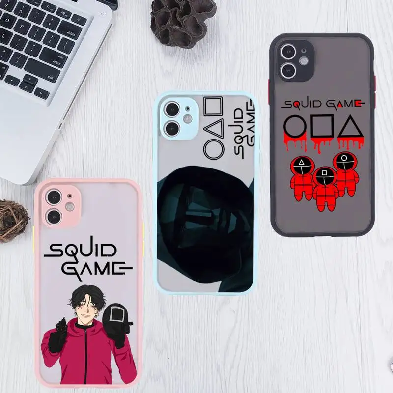 

squid game Phone Case For iPhone 12 11 Mini Pro XR XS Max 7 8 Plus X Matte transparent Pink Back Cover