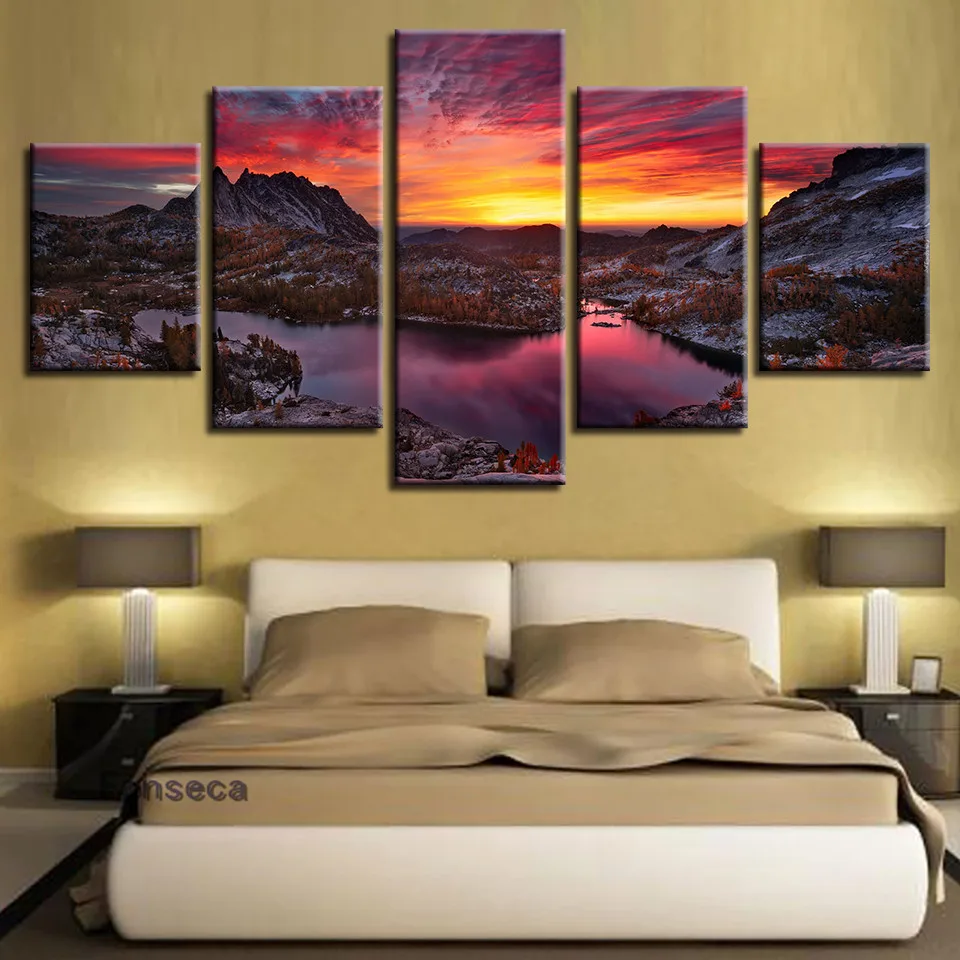 HD-печать природный пейзаж настенные картины декор для комнаты 5 штук озеро горная