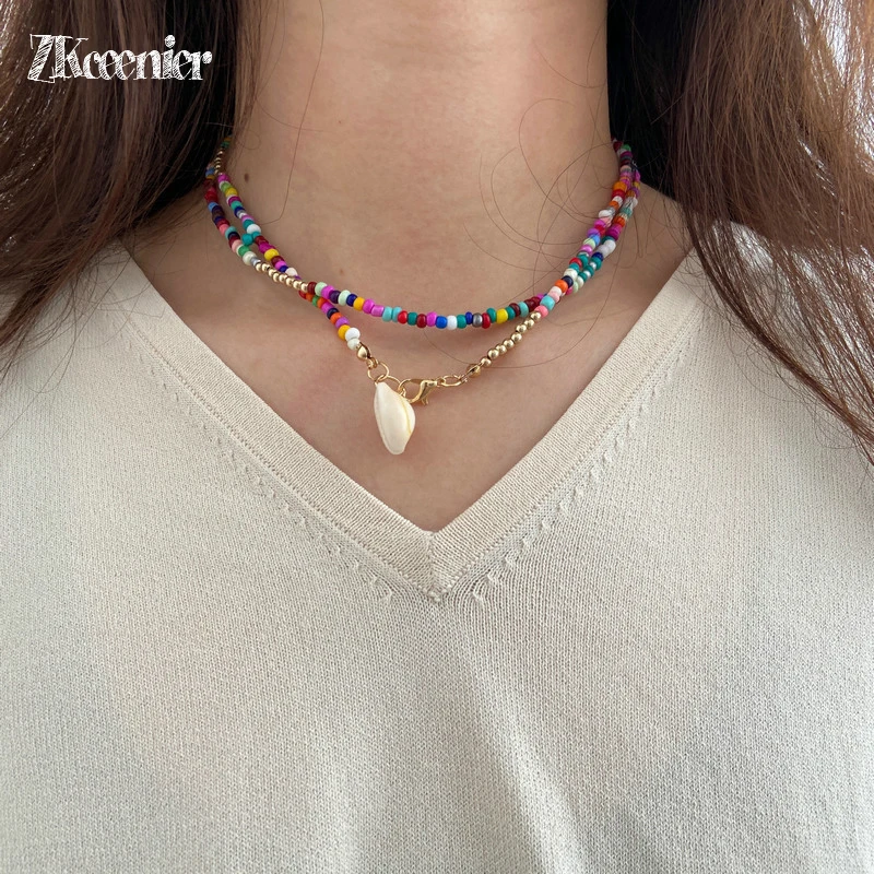 

Ожерелье женское с разноцветными рисовыми бусинами, креативная цепочка с двойной ключицей в богемном стиле, модное Ювелирное Украшение