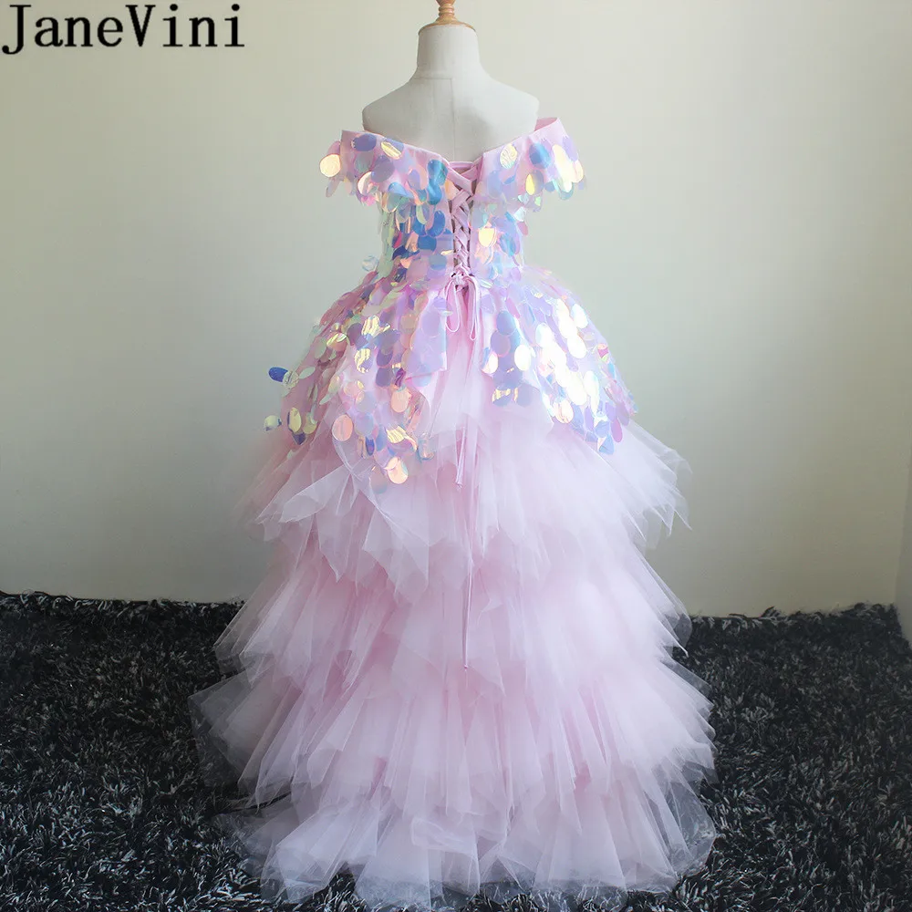 Блестящие Розовые платья для девочек jaevini с большими блестками и цветами