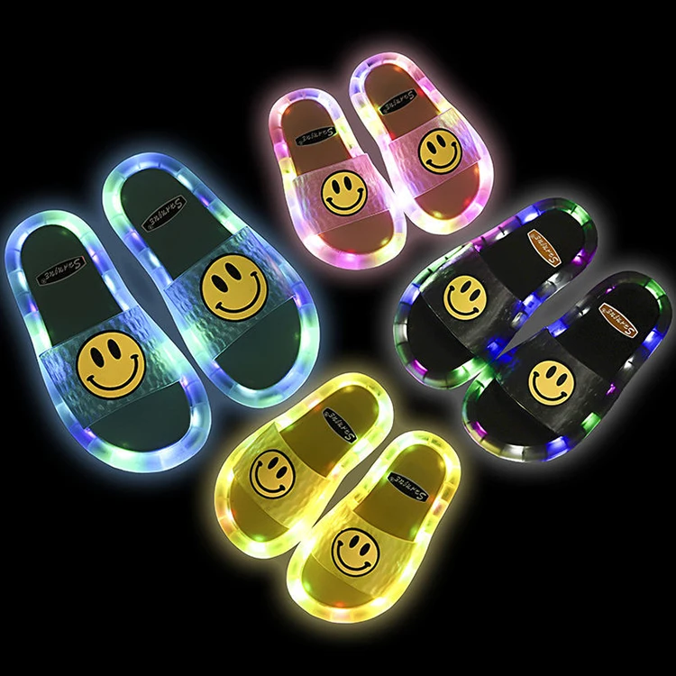 

SUMMER GIRLS BOYS SLIPPERS FLAT PVC LED LIGHTING SHOES FOR KIDS CHILDREN 24-35 EURO SIZE BLACK YELLOW PINK BLUE