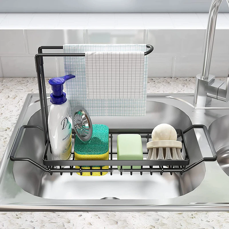 Telescopic Sink Shelf Stainless Steel Storage Rack Adjustable Drain Soap Sponge Rag Holder Kitchen Organizer | Дом и сад