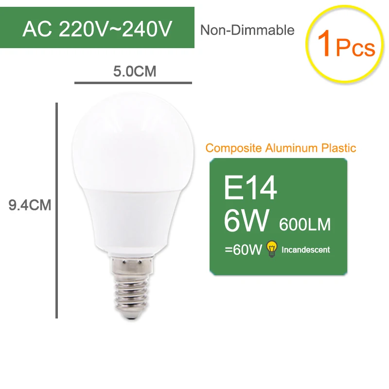 E14 6W 1pc Kaguyahime 1 шт./5 шт. 20 Вт Dimmable высокой яркости E27 светодиодный светильник 220V светодиодный лампы E27 Светодиодный светильник Лампада Lampara Bombilla ампулы, 6 Вт, 9 Вт, 15 Вт - Испускаемый цвет: E14 6W 1pc