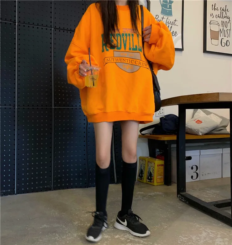 

Plus Size Autumn Winter letter Sweatershirts Womens Casual Loose Pullover Cute Youg Girls Hoodies Female Clothes orange Oversize