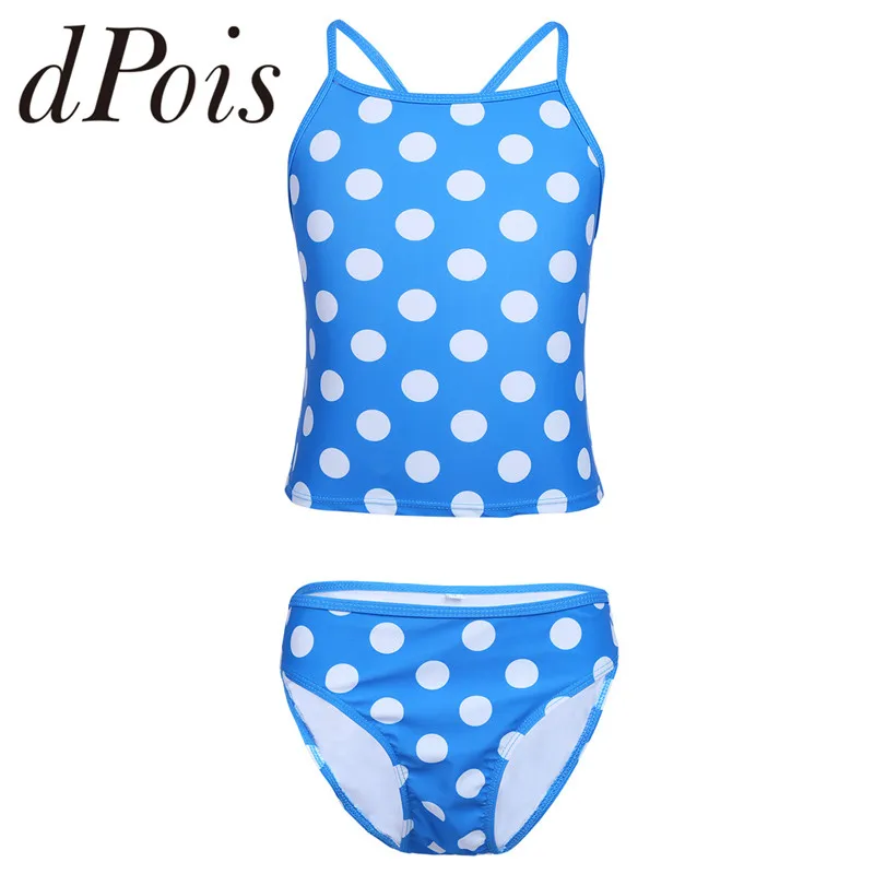 2 шт. танкини в горошек для девочек купальный костюм детские топы с бретельками на