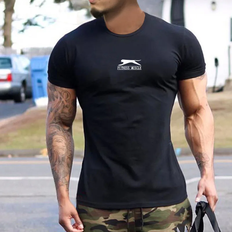 2020 Спортивная футболка для бега Мужская модная брендовая облегающая