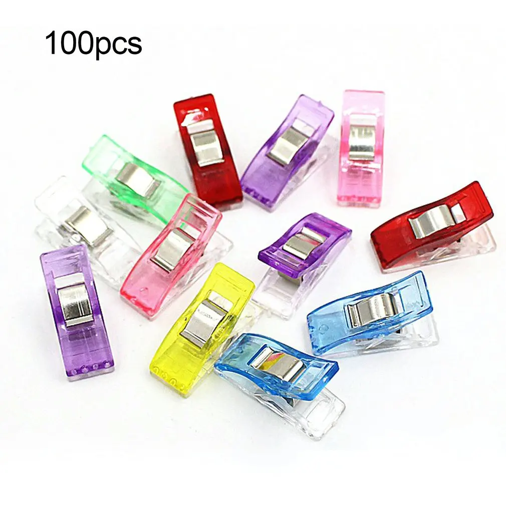 

100 PCS Sewing Clips Plastic Clamps Quilting Crafting Crocheting Knitting Safety Clips Assorted Colors Binding Clips Paper