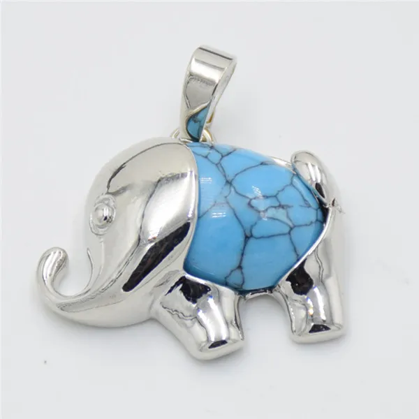 blue turquoises Энергетические милые Подвески в виде слона, аметисты, розы, кварцы, кристалл, опал, Лапис, камень, ожерелье, подвеска для девочек, детские ювелирные изделия - Окраска металла: blue turquoises