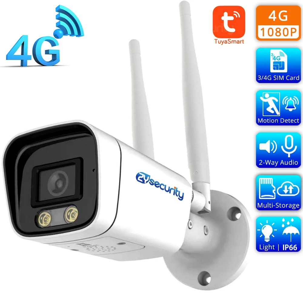 

Tuya HD 1080P 3G/4G GSM IP Camera Outdoor Color Night Vision Cloud/SD Card Storage 2 Way Audio SIM Card Camera CCTV Surveillance
