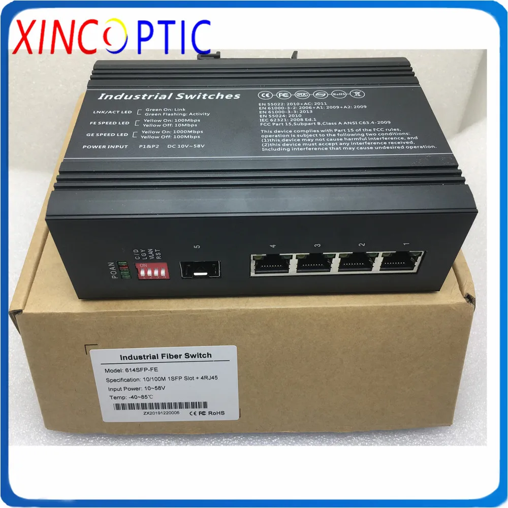 4POE IEEE802.3af/at + 1 двойное волокно SM 1310 нм 20 км SC.3 порт 10/100/1000 м Промышленный Коммутатор
