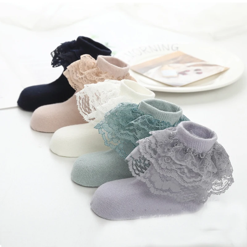2020 Summer Fashion Kids Socks Baby Girl Ruffle Sock Cute Baby Frilly Toddle Designer White Pink Lace Kid Cotton Socks For Girls