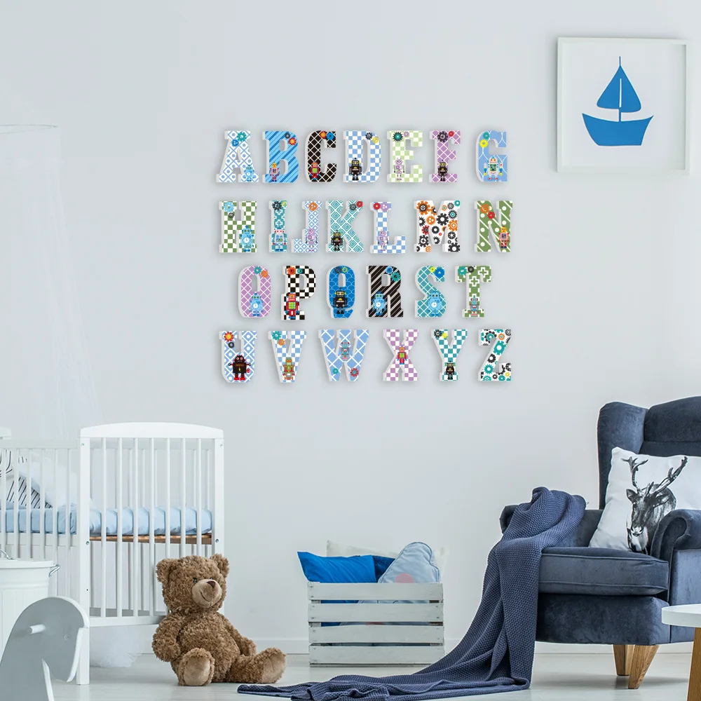 DIY мультфильм FUNLIFE 3D детский робот наклейка на стену 26 прописных букв детская