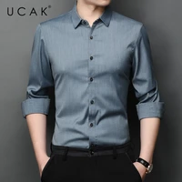 ucak brand streetwear shirt spring new fashion casual long sleeves turn down collar solid color shirt men clothing homme u6150