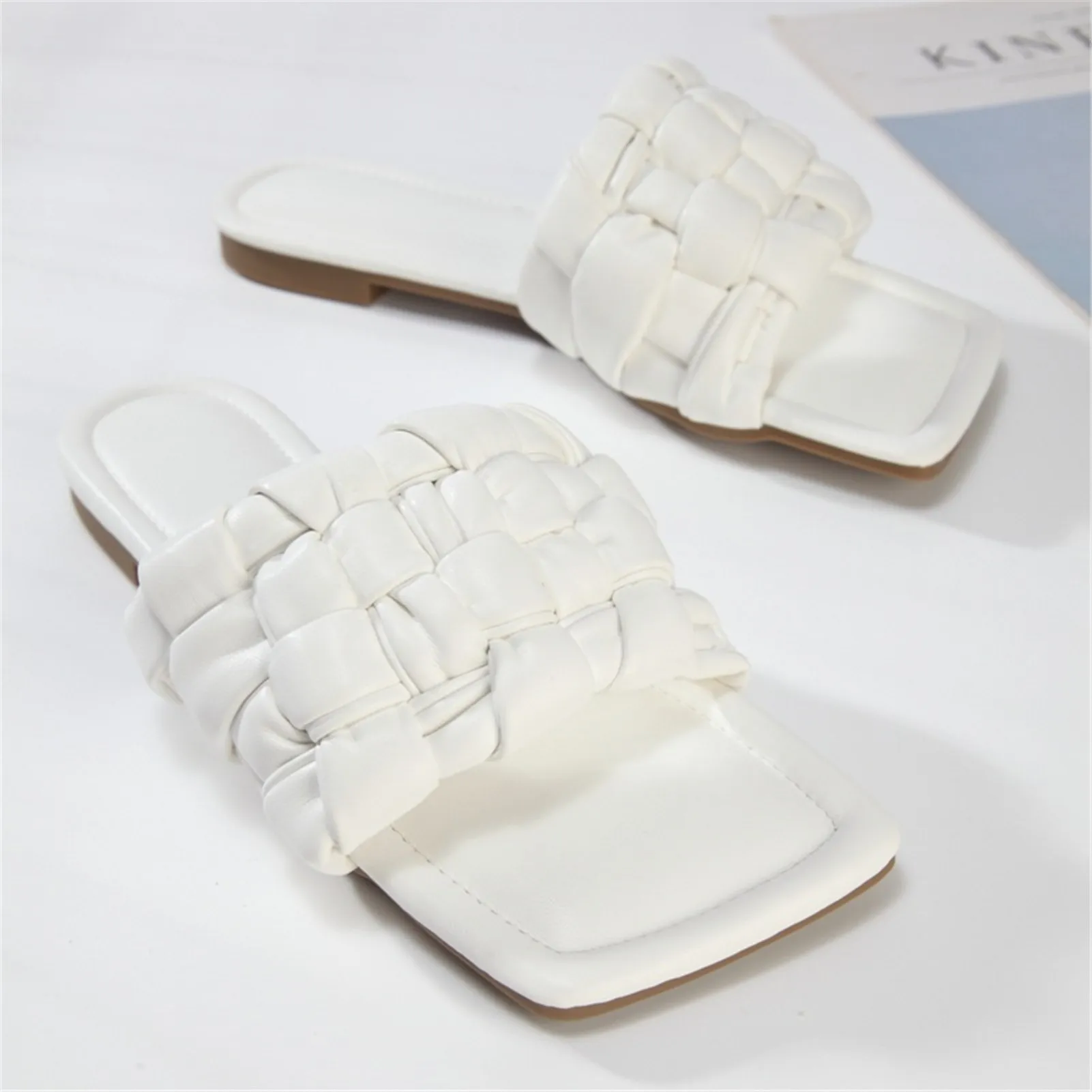 

Шлепанцы женские с квадратным носком, повседневные сандалии на плоской подошве, сланцы, пляжные тапочки, большие размеры 41, лето 2021