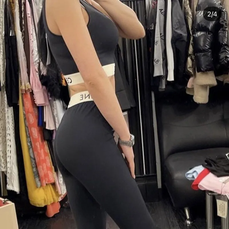 

Older girls and ladies New brand quality Yoga Sports Suit Letter webbing waist vest + leggings