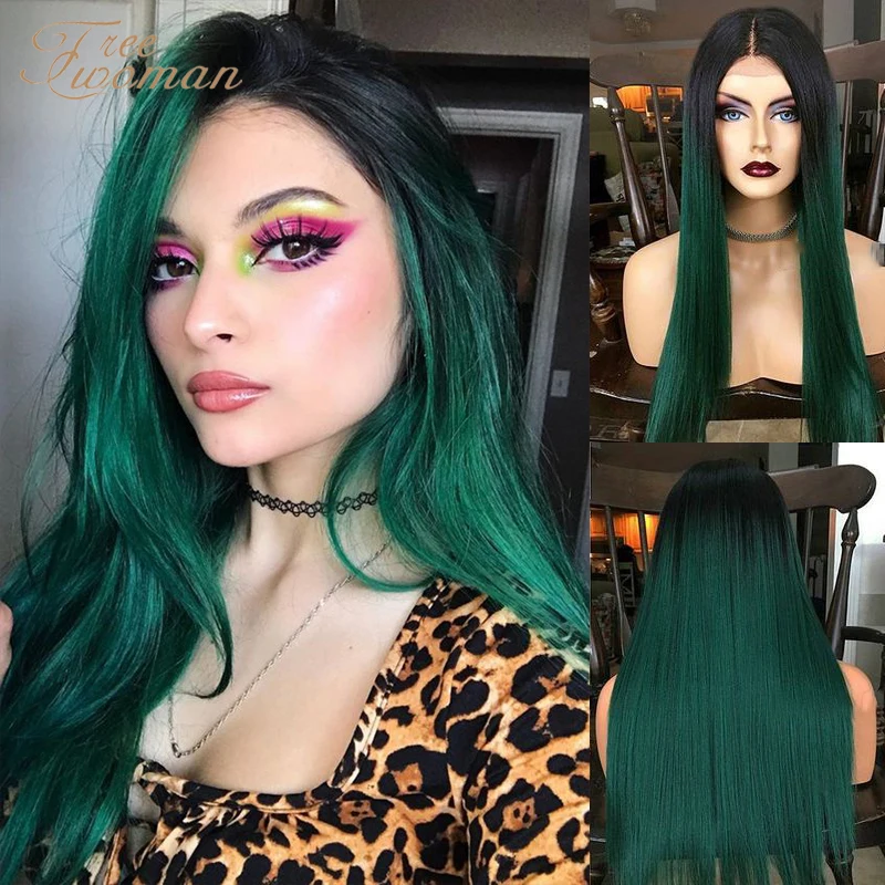 

Dejavu Brazilian Straight bundles 1B/Silver Green Human Hair Bundles Ombre Remy Hair Bundles Pre-Colored Two Tones Dark Roots