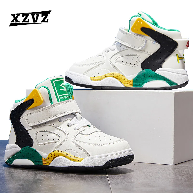 

Kids Sneakers Non-slip Wear-resistant Children's Shoes Microfiber Leather Boys Basketball Shoes Damping Kids Sports Shoes