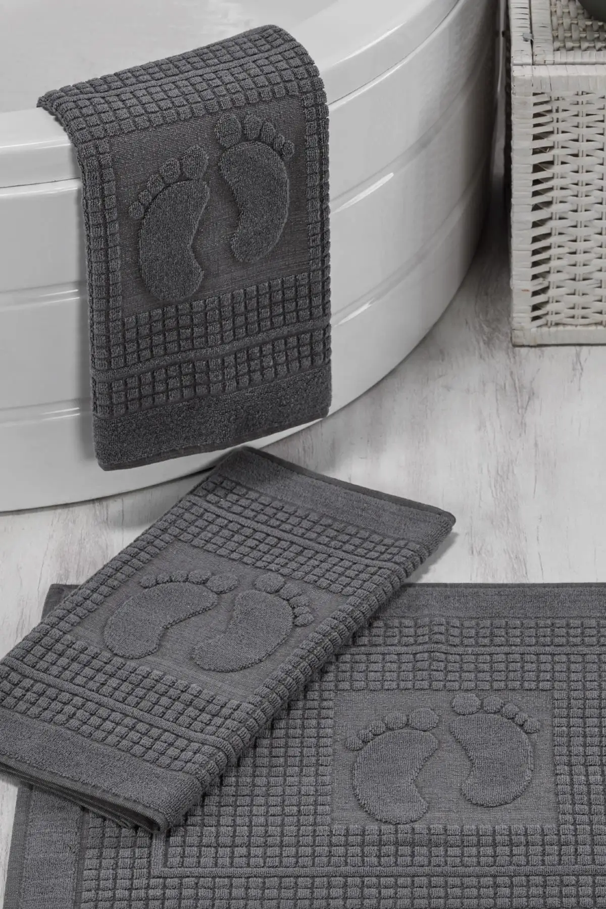 

3 pcs 260gr Foot Towel-Mop Anthracite Solid Color Cotton Multi Gray 50x70